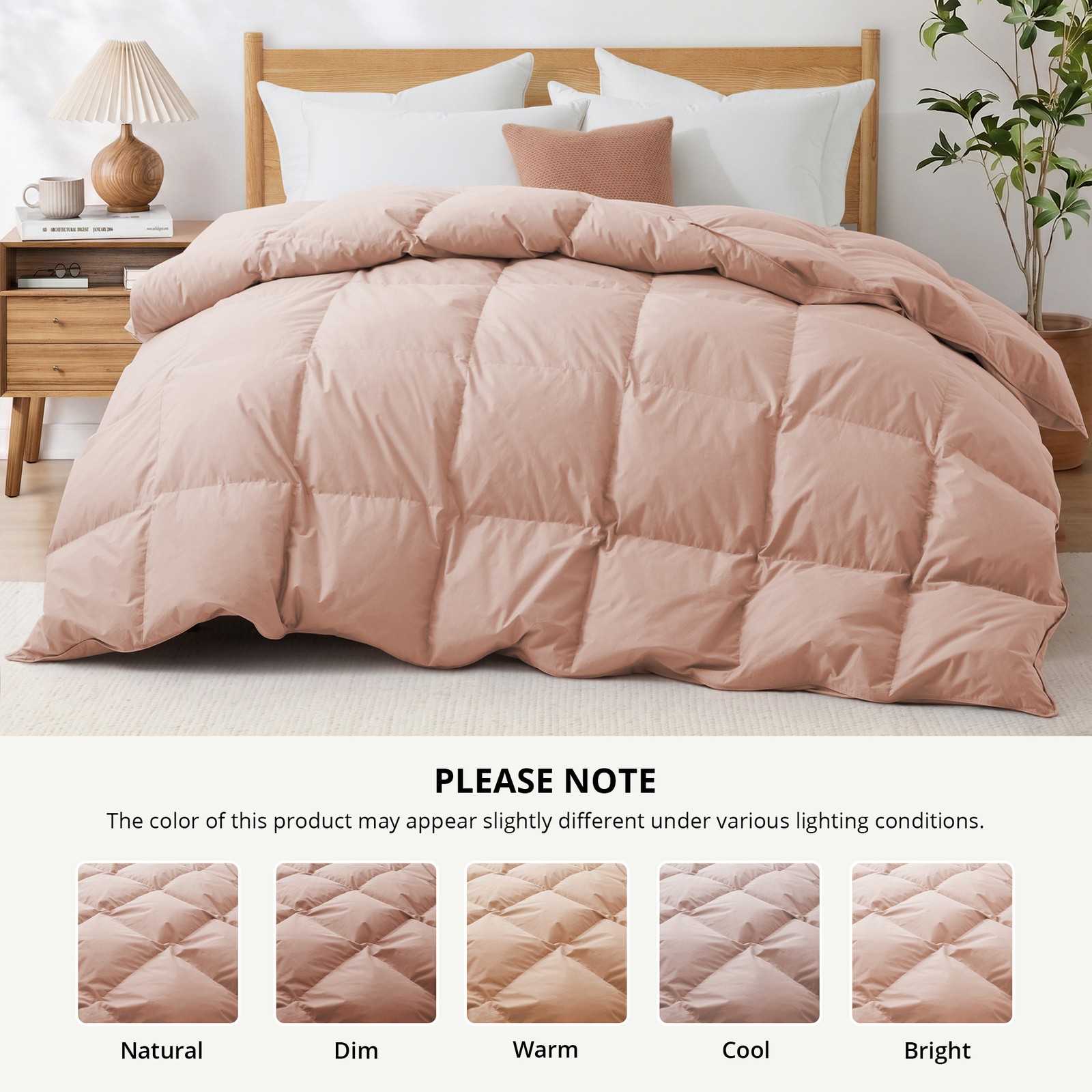 HOTEL Goose Feather Comforter, 100% Cotton Cover King or Queen Bed Blanket Pink gallery