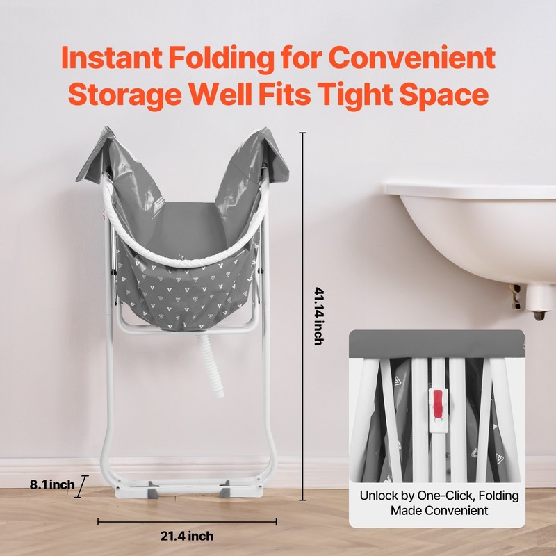 Portable Elevated Dog Bathtub, Foldable Pet Shower Station, Quick Drainage, Grey gallery