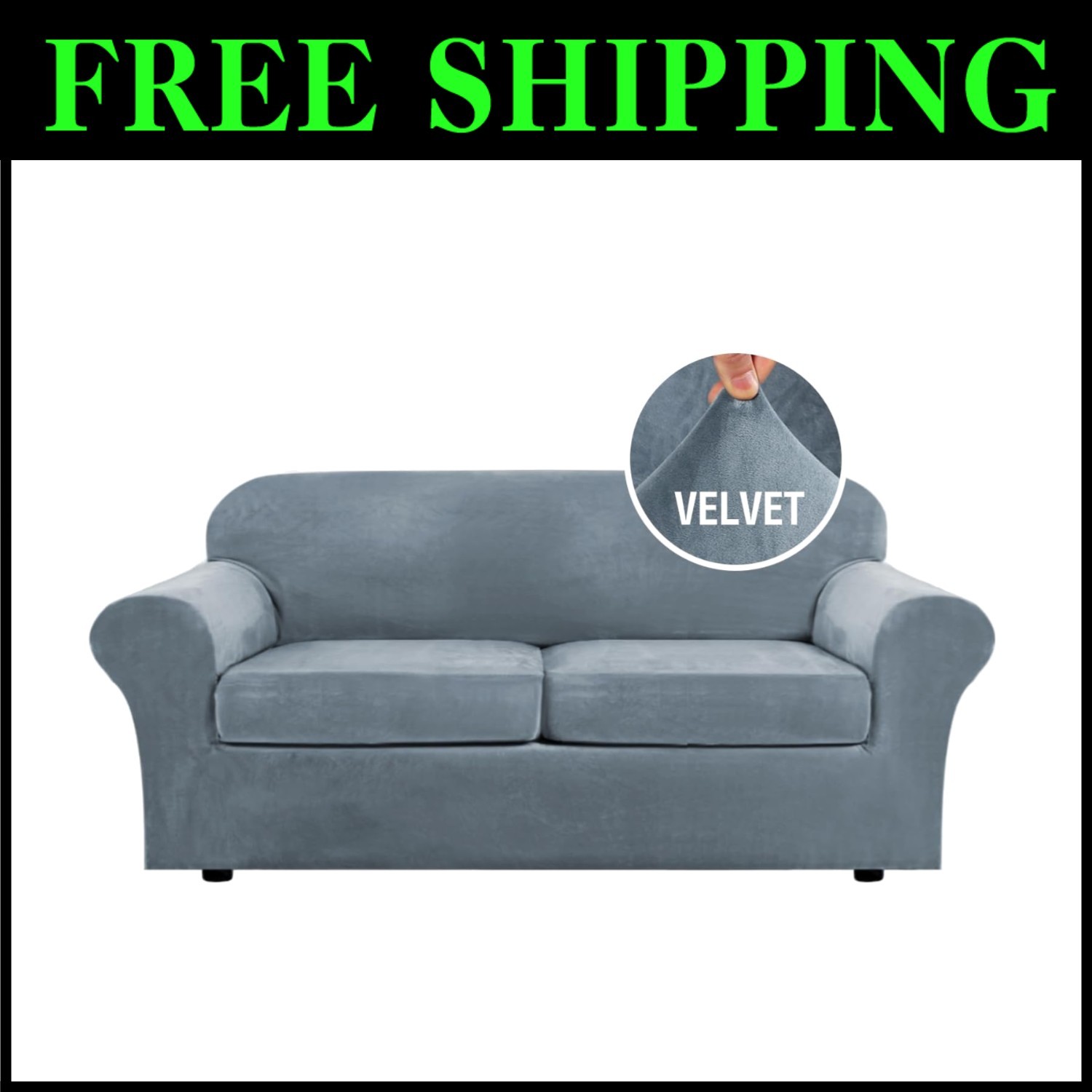 Plush Velvet Sofa Cover Set - Stone Blue** gallery