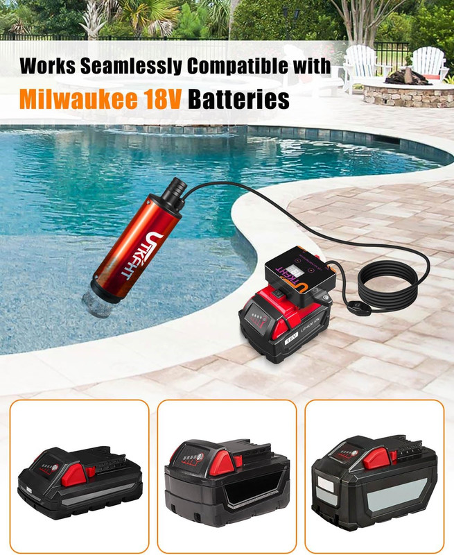 Mini Water Pump Compatible with Milwaukee 18V Battery, 500GPH Draw Water Pump wi gallery