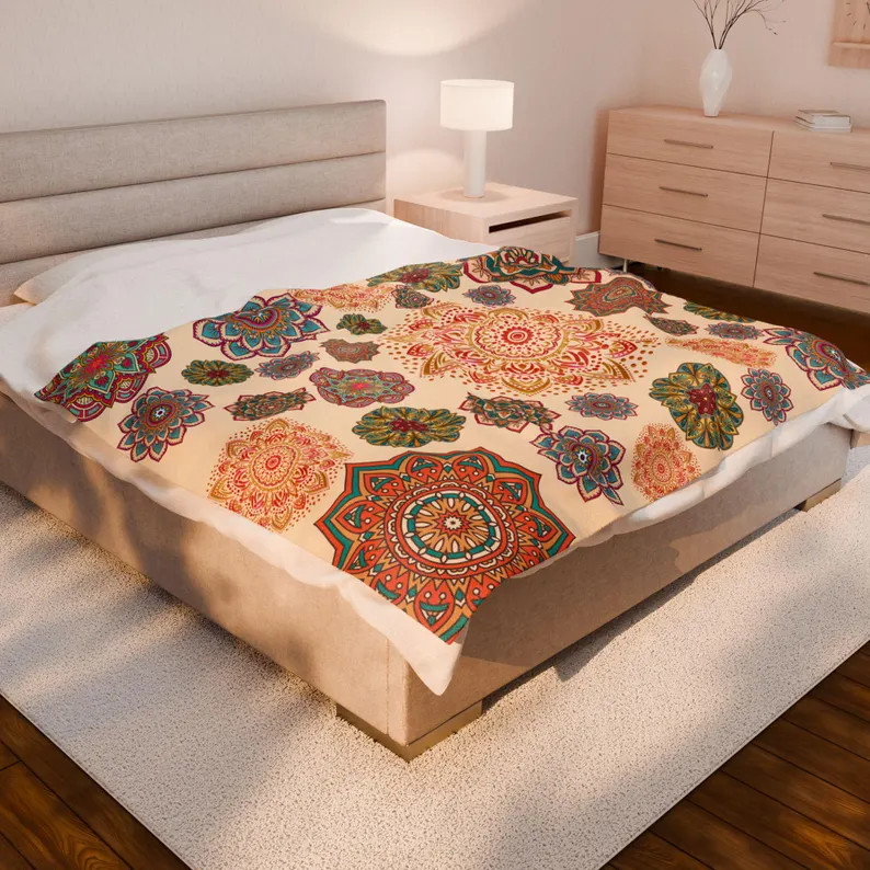 Boho Mandala Pattern Blanket Soft Plush Throw Cozy gallery