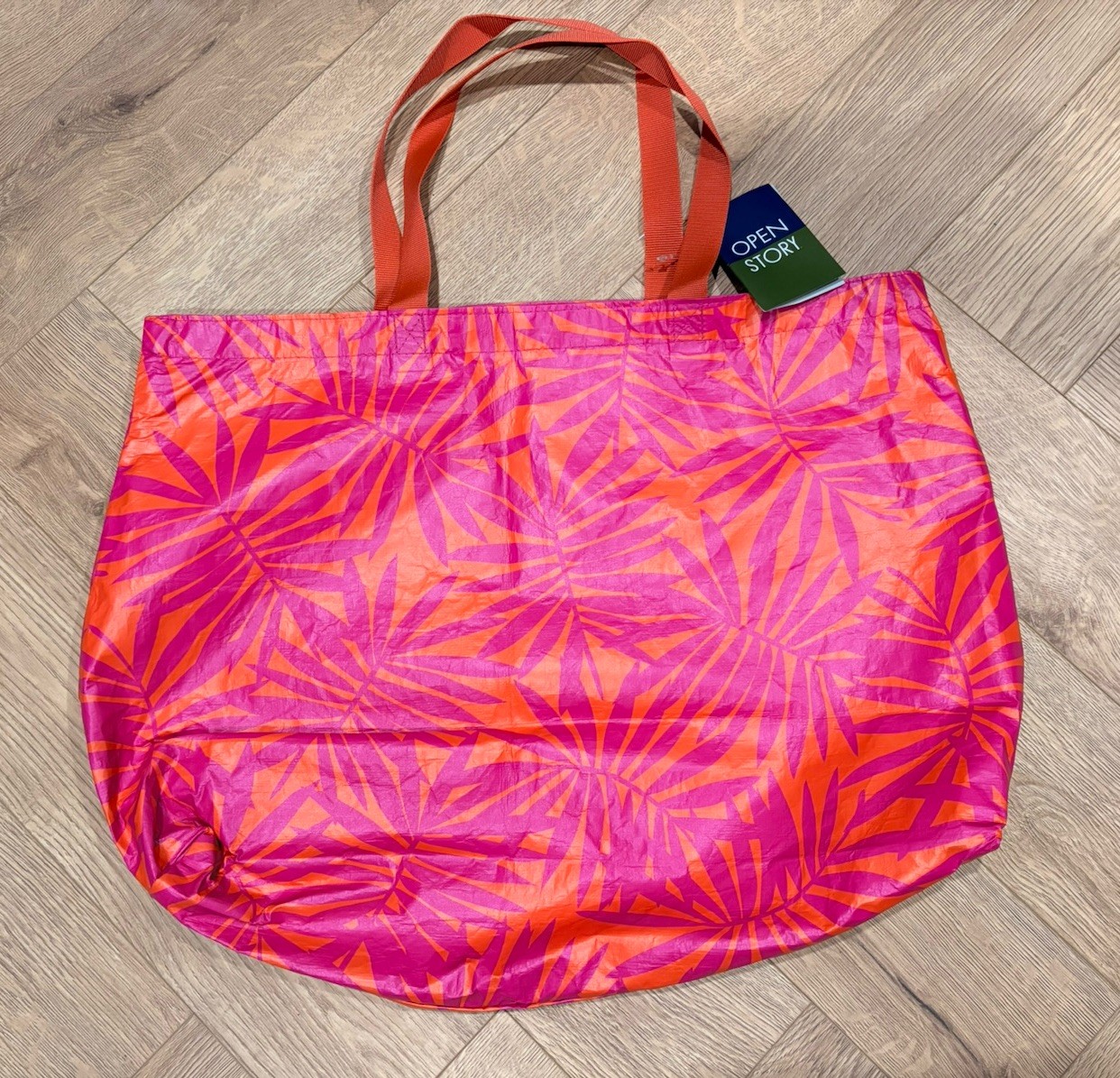 Water Resistant Reversible Pink Orange Tropical Tote Bag Target Open Story NWT gallery