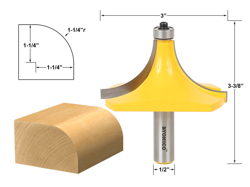 1-1/4" Radius Round Over Edge Forming Router Bit - 1/2" Shank - Yonico 13170 gallery