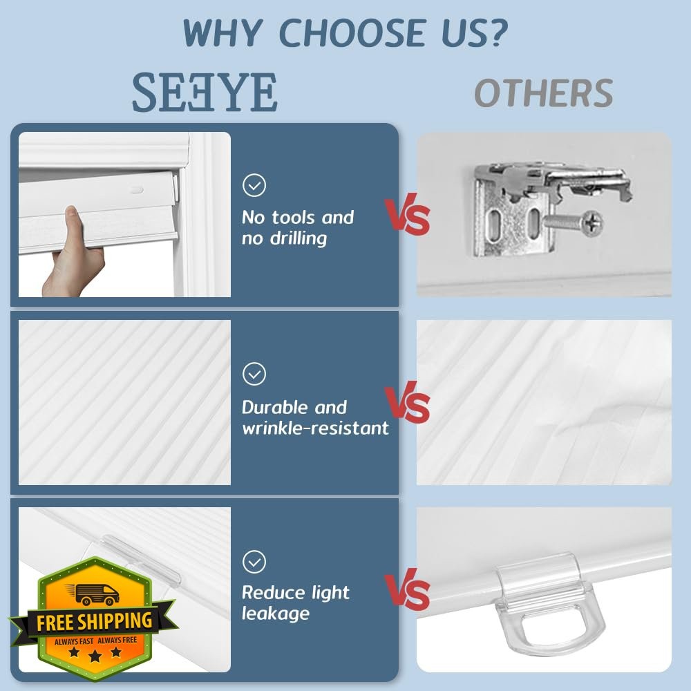 SEEYE White Light Filtering Cordless Cellular Shades 46"W x 64"H gallery