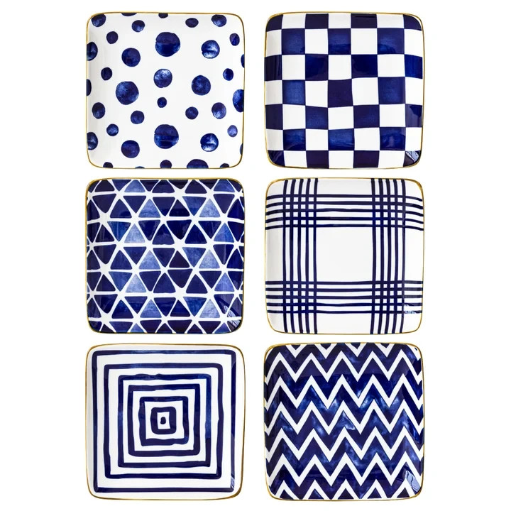 Overandback Appetizer Square Plates 6-Pack Stack for Easy Storage Blue/White NEW gallery