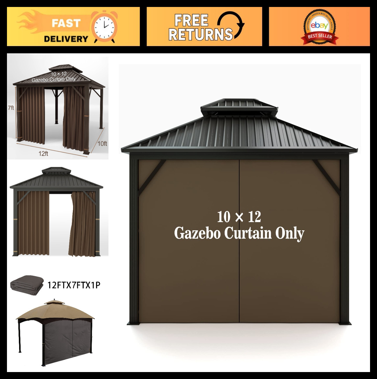 Universal Replacement Privacy Curtain for 10' x 12' Gazebo - Outdoor Side Wall P gallery
