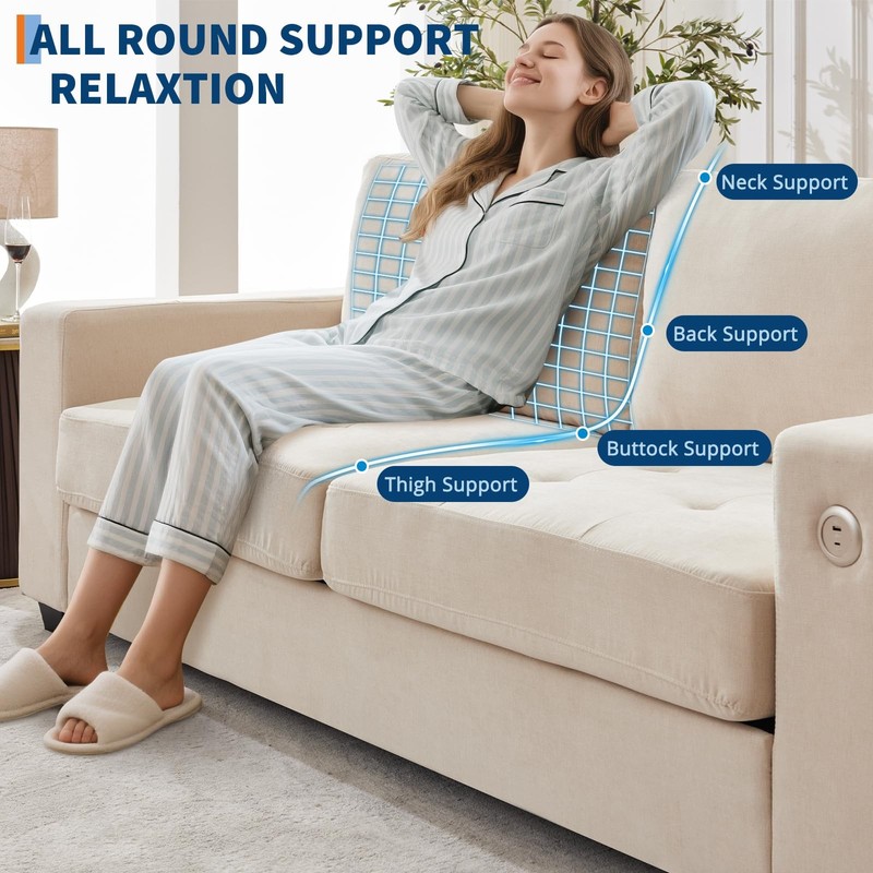 Cloud Couch 90" Sofa Loveseat USB Type-C Removable Covers Wide Armrest Small Spa gallery