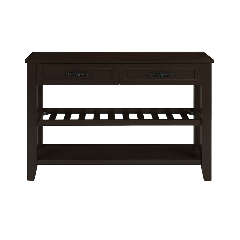 Retro Design Console Table with Two Open Shelves, Pine Solid Wood Frame and Legs gallery
