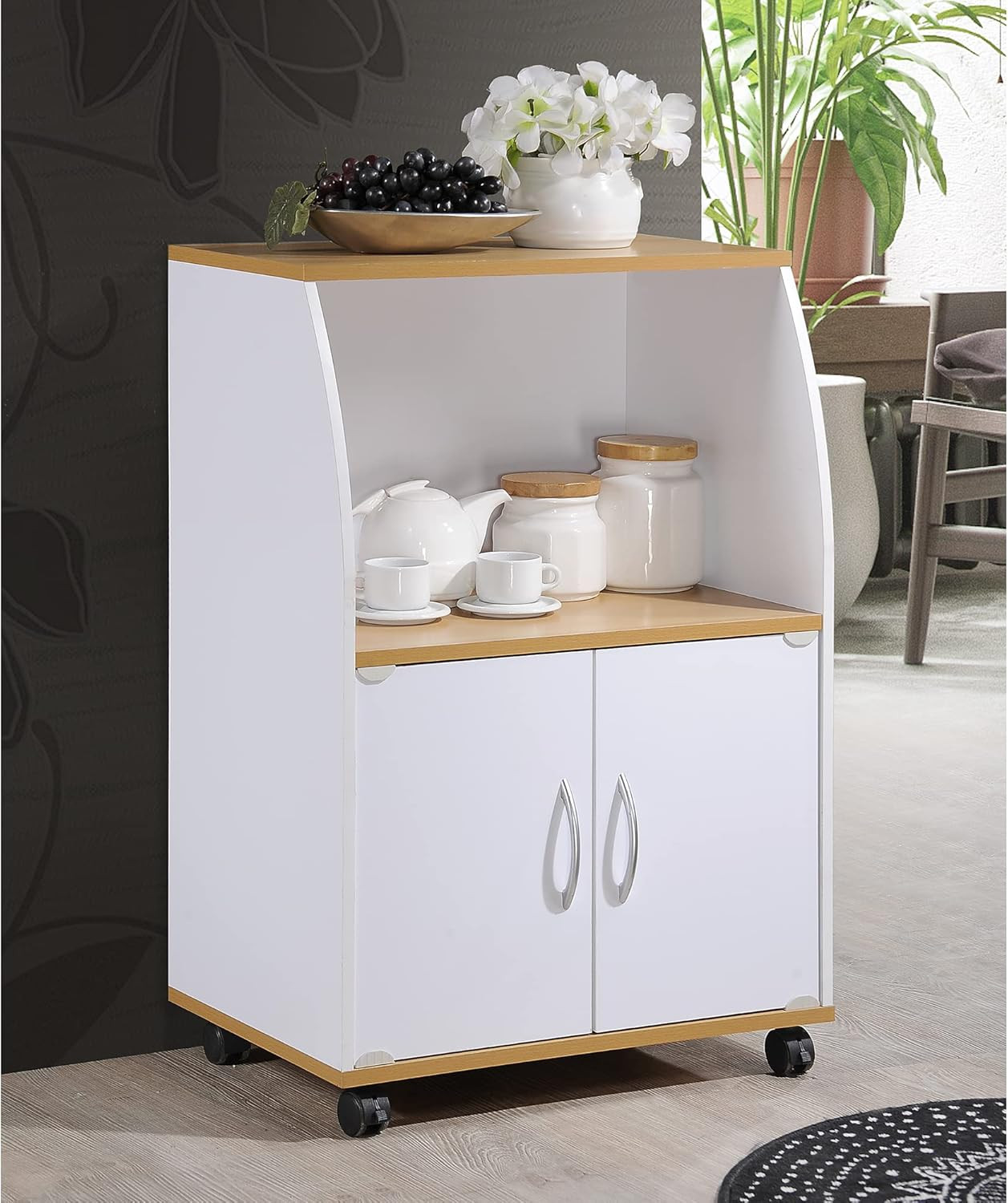 Mini Microwave Cart with Two Doors and Shelf for Storage, White gallery