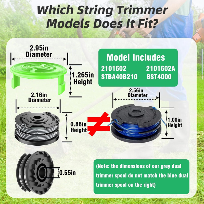 7 Pcs Dual Line String Trimmers Spools Compatible with Greenworks Model 2101602, gallery