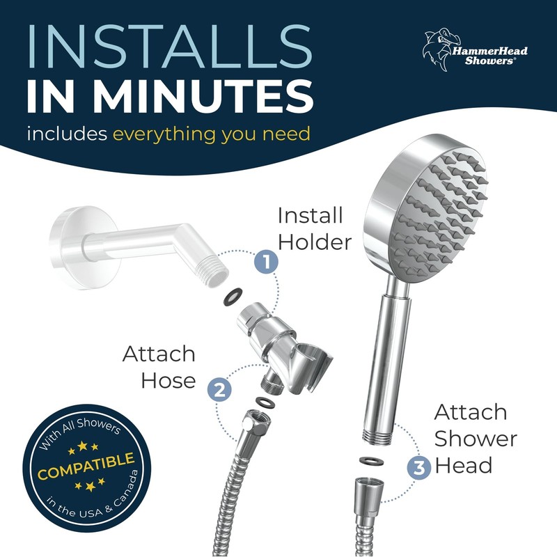 HammerHead Showers® Solid Metal Handheld Shower Head 2.5 GPM, Brushed Nickel gallery