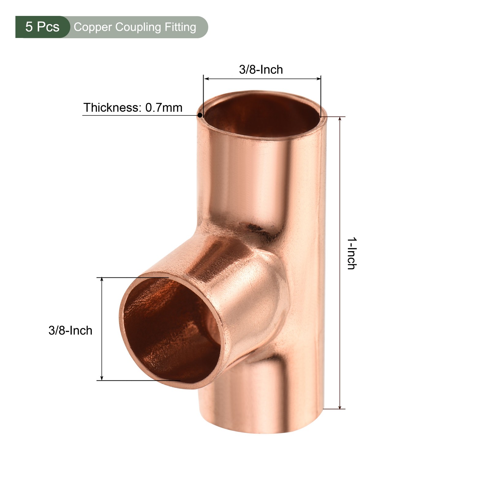5 Pcs Tee Copper Fitting Plumbing 3 Way Pipe Welding Joint Connector 3/8" ID gallery