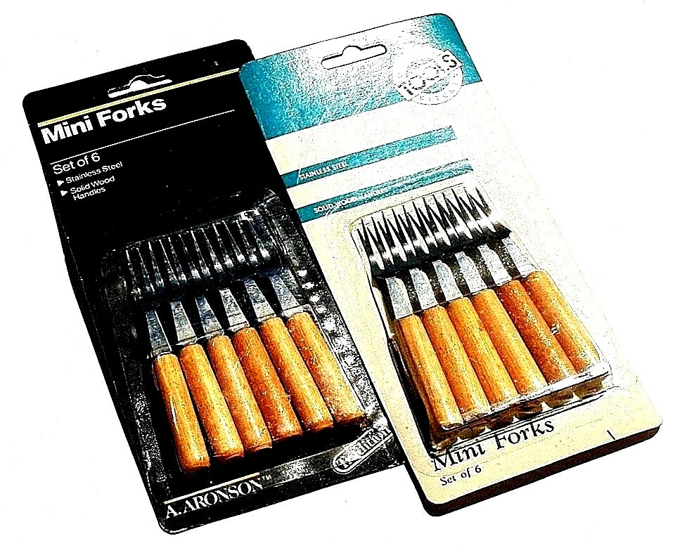 12 piece Aronson Quality Tools Mini Cocktail Forks Stainless Steel Wood Handle gallery