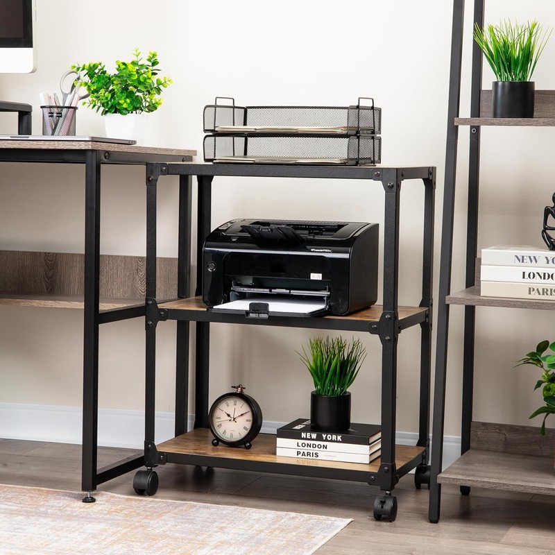 Multipurpose Rolling Cart W/ 3 Tiers Mobile Office Storage Organizer Metal MDF gallery