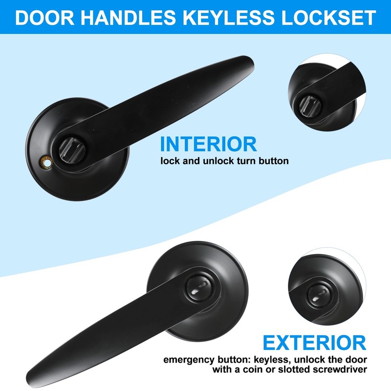 Privacy Door Levers, 3 Pack Matte Black Door Handles, Bed and Bath Door Locksets gallery