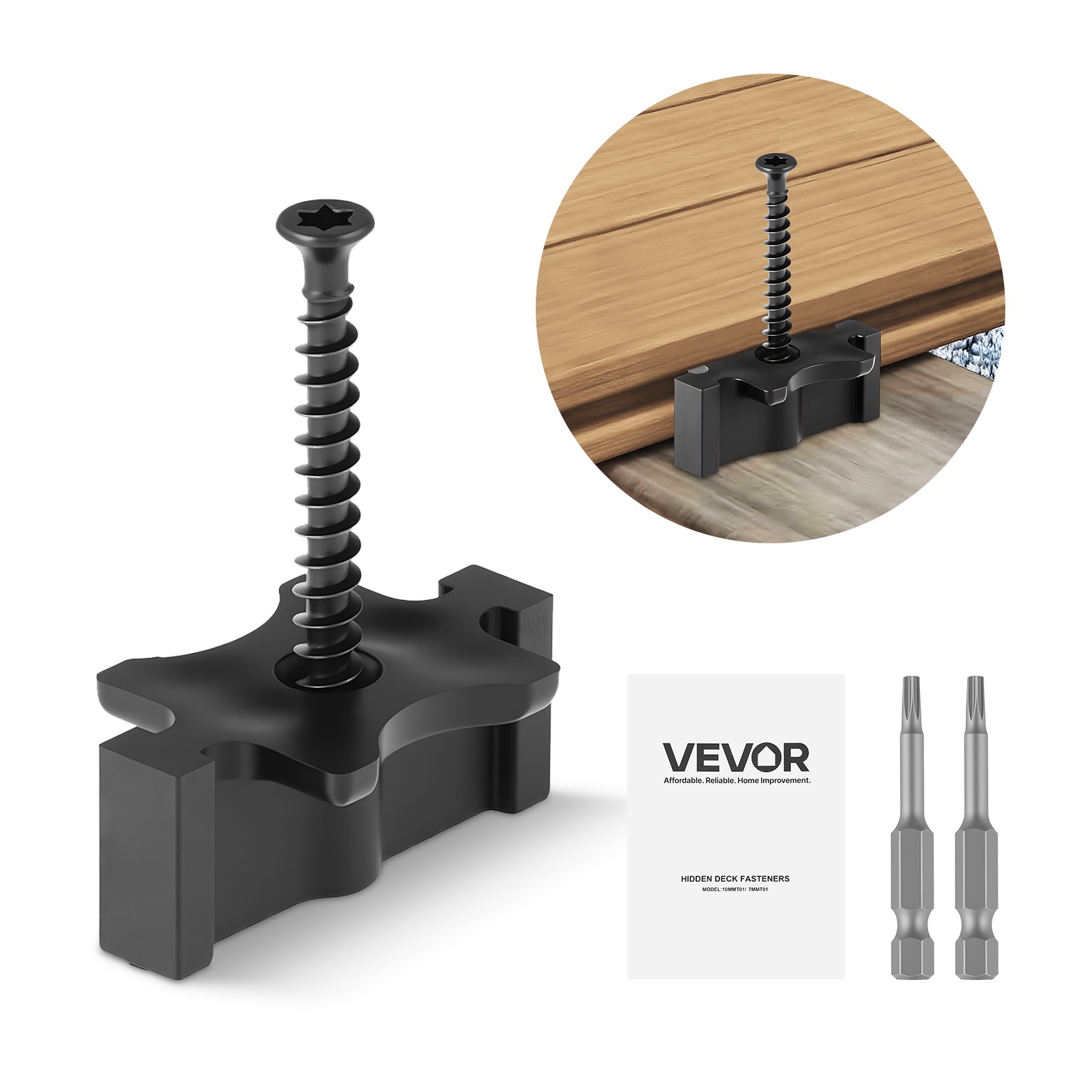 VEVOR 1000PCS Hidden Deck Fasteners Composite Decking Universal T Clips Black gallery