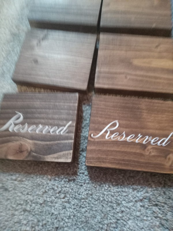 wood number blocks wedding table party cursive dark wooden 7-21 reserved sign gallery