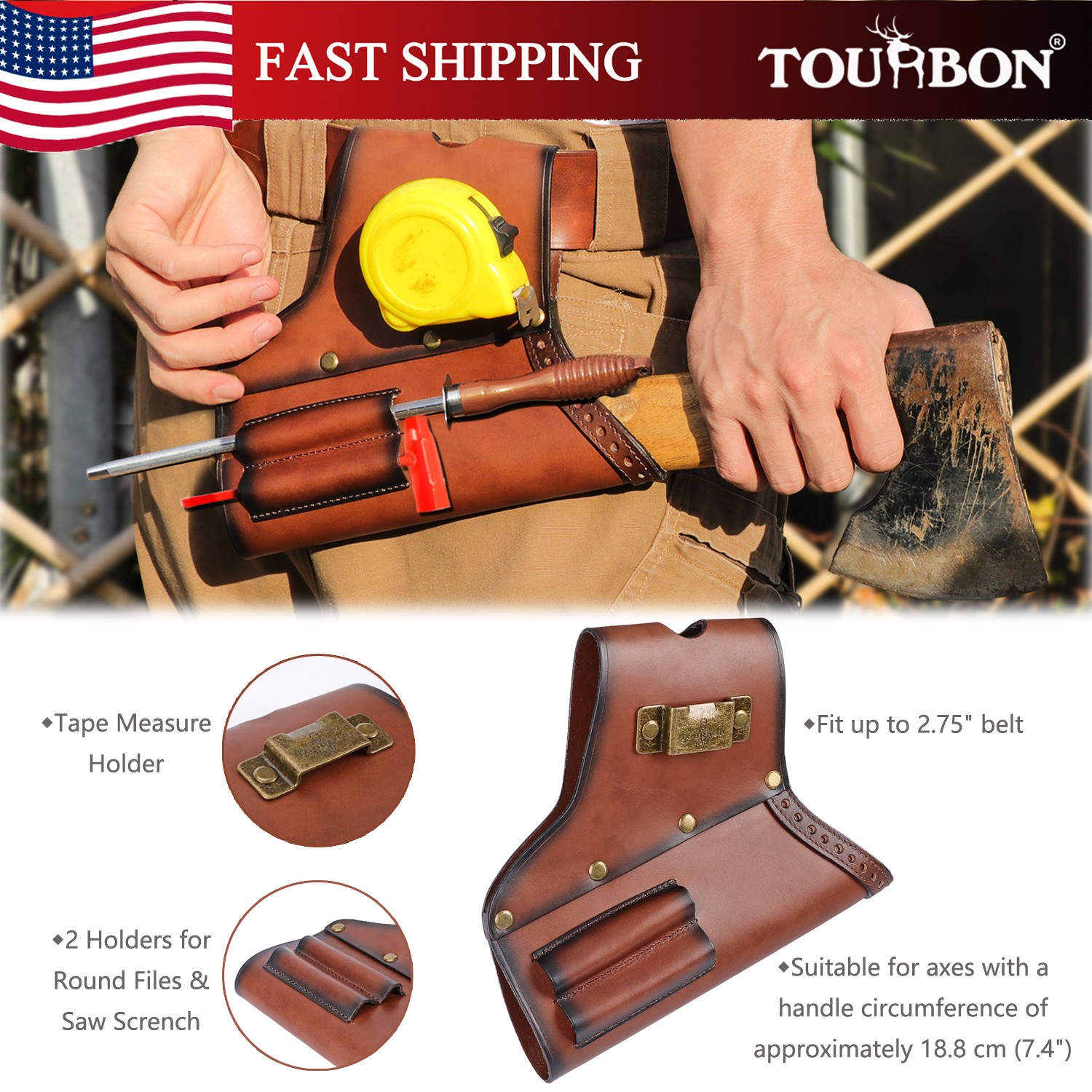 TOURBON Felling Axe Scabbard Logging Tape Measure Files Saw Scrench Belt Holster gallery