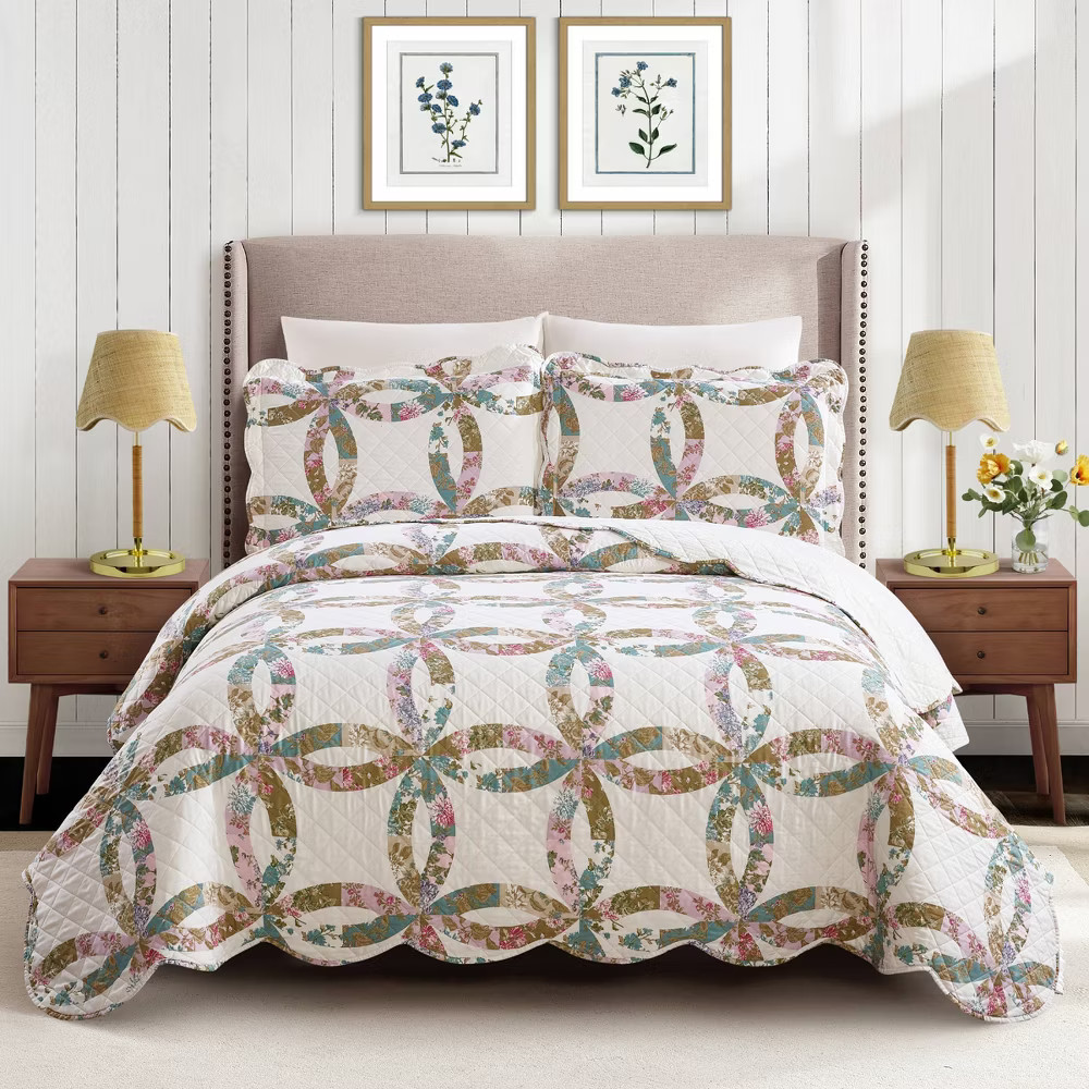 Modern Heirloom 3pc King Dahila Chain Quilt Bedding Set gallery
