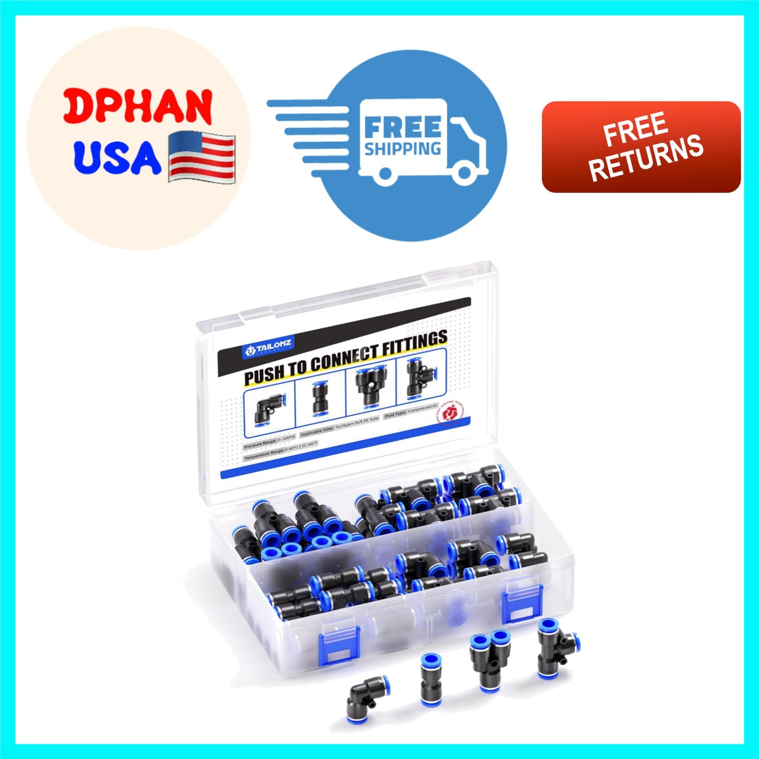 Easy-Install 1/4 Inch Push to Connect Fittings Kit - Ideal for Pneumatic Systems gallery