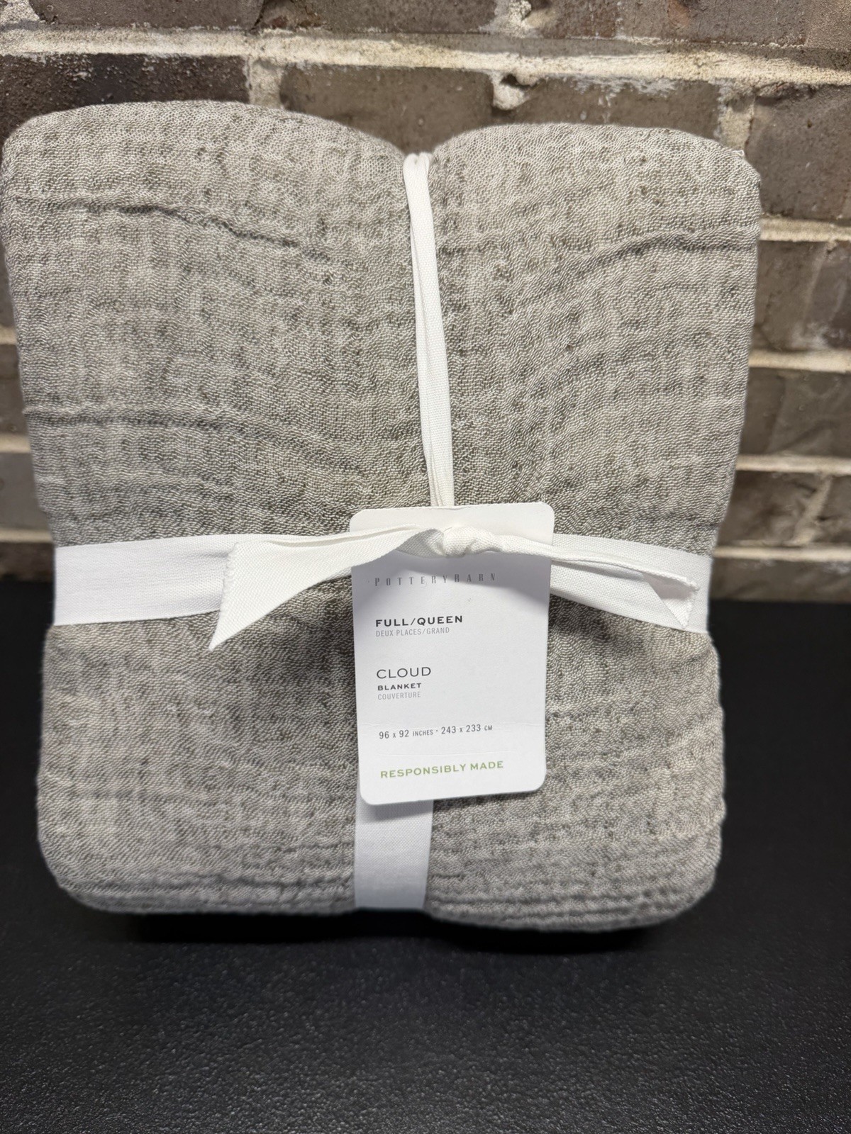 Pottery Barn CLOUD COTTON LINEN Blanket Full Queen Size ~ LODEN~ NWT gallery