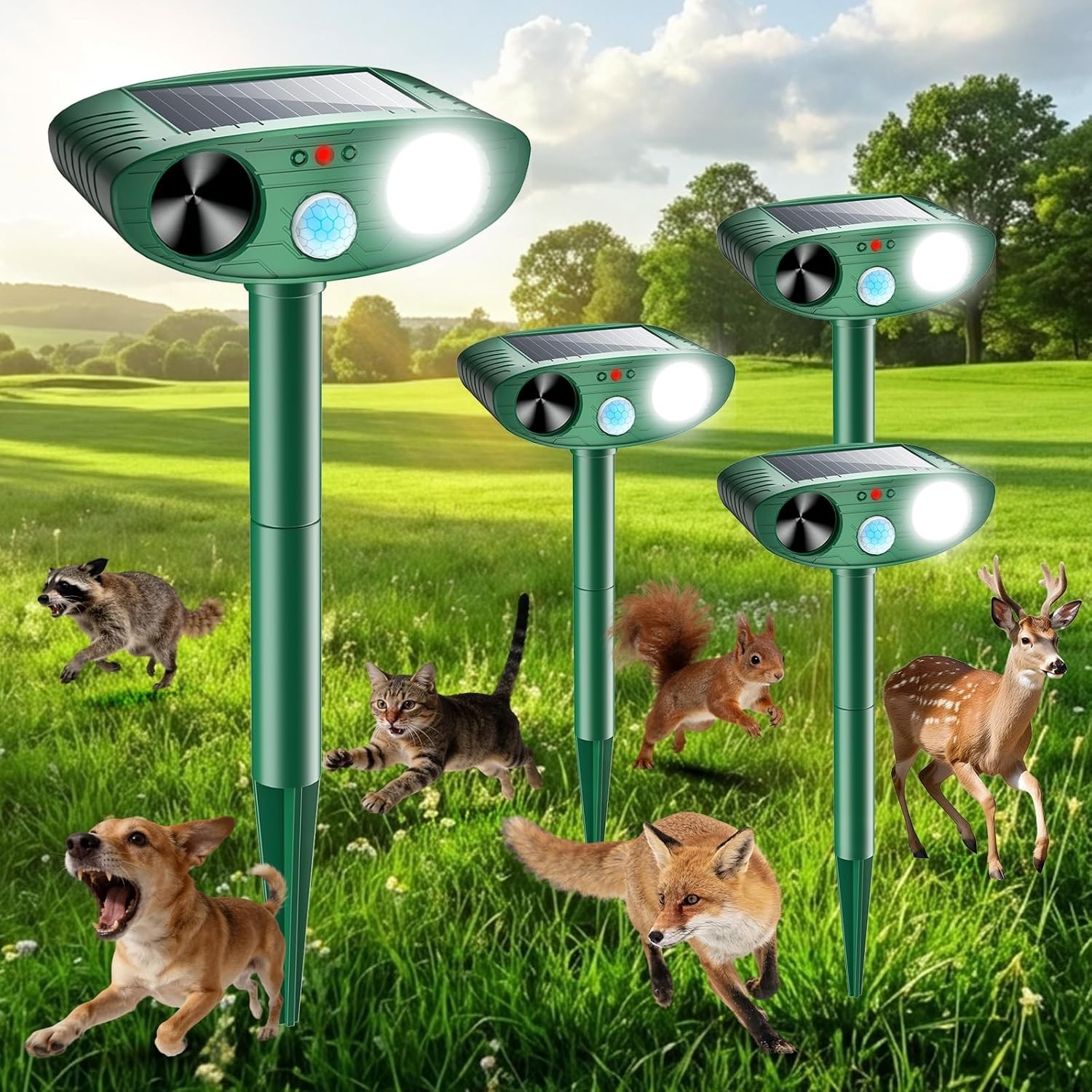 Animal Repellent Ultrasonic Solar Device with Motion Sensor Bright LED Lights gallery