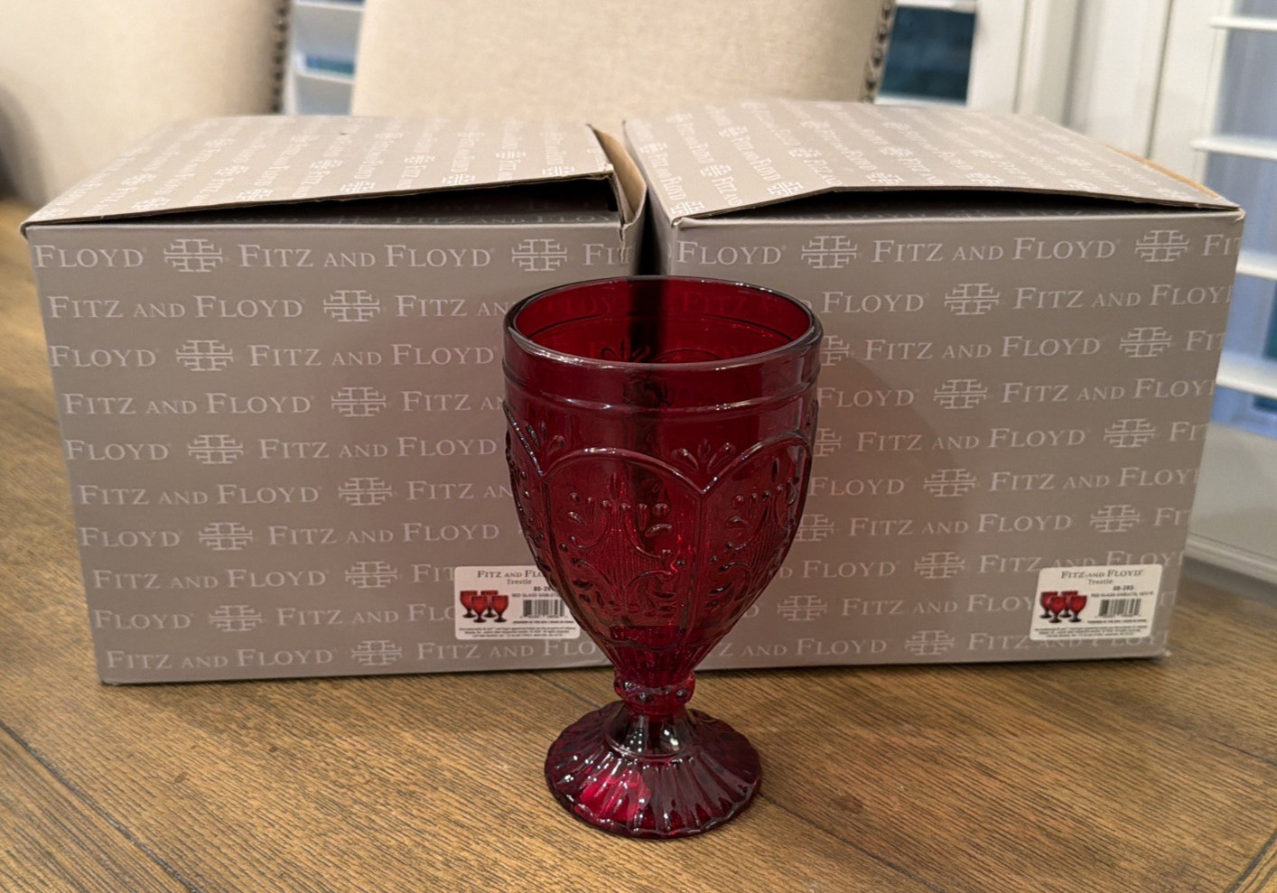 Fitz and Floyd Trestle Red Glass Goblets 8 Pc Set Ornate NIB - 2 Boxes gallery