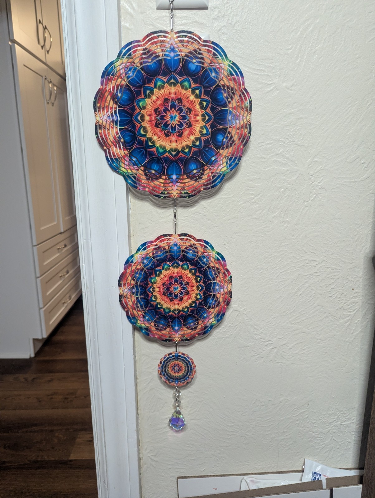 Bright Mandala Pattern Wind Spinner, 3 Round Discs, Crystal Tail gallery