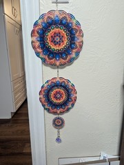 Bright Mandala Pattern Wind Spinner, 3 Round Discs, Crystal Tail
