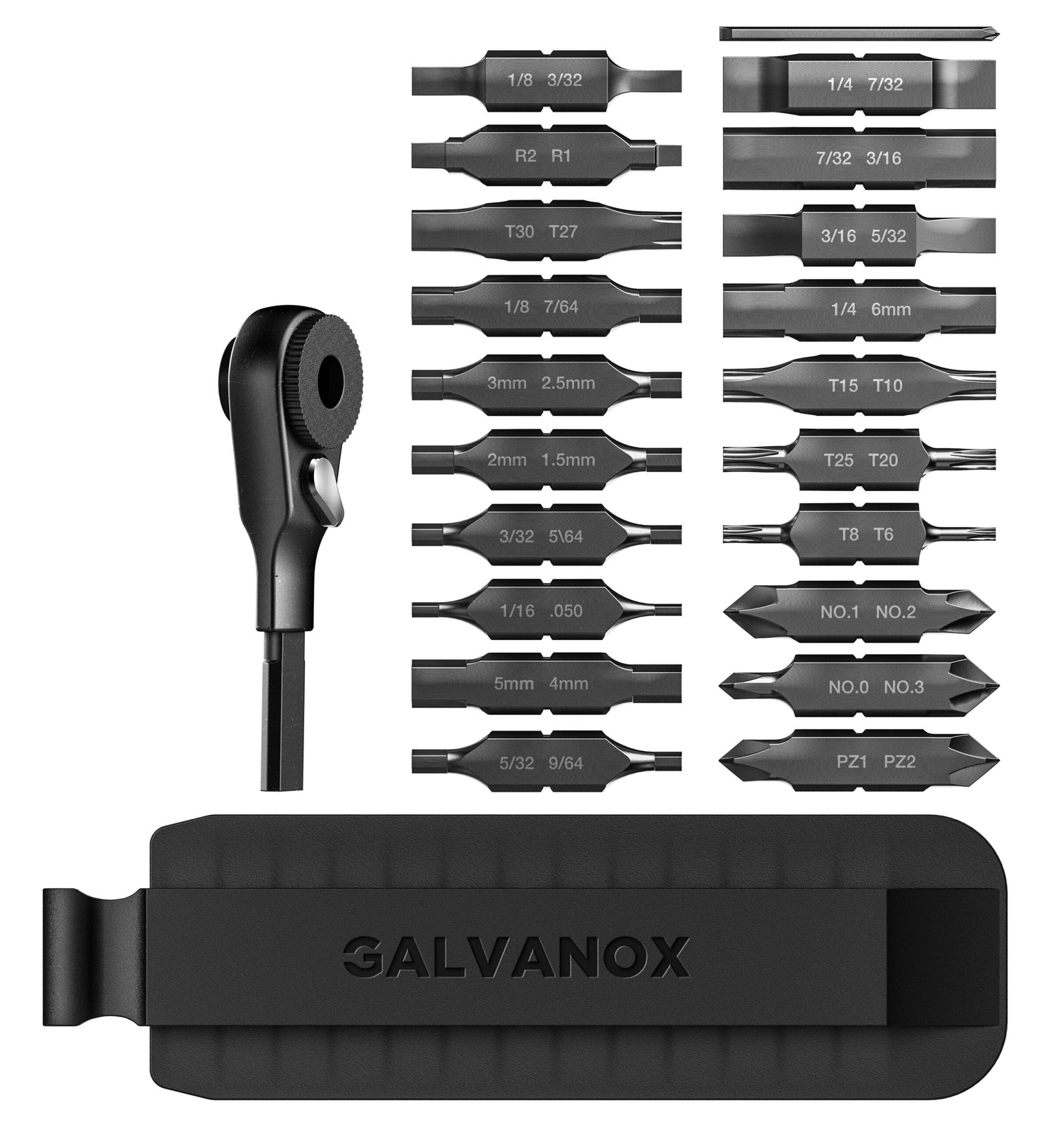 Galvanox 21PC Bit Kit w/ Ratchet for Leatherman EDC Tools – S2 Steel (Black) gallery