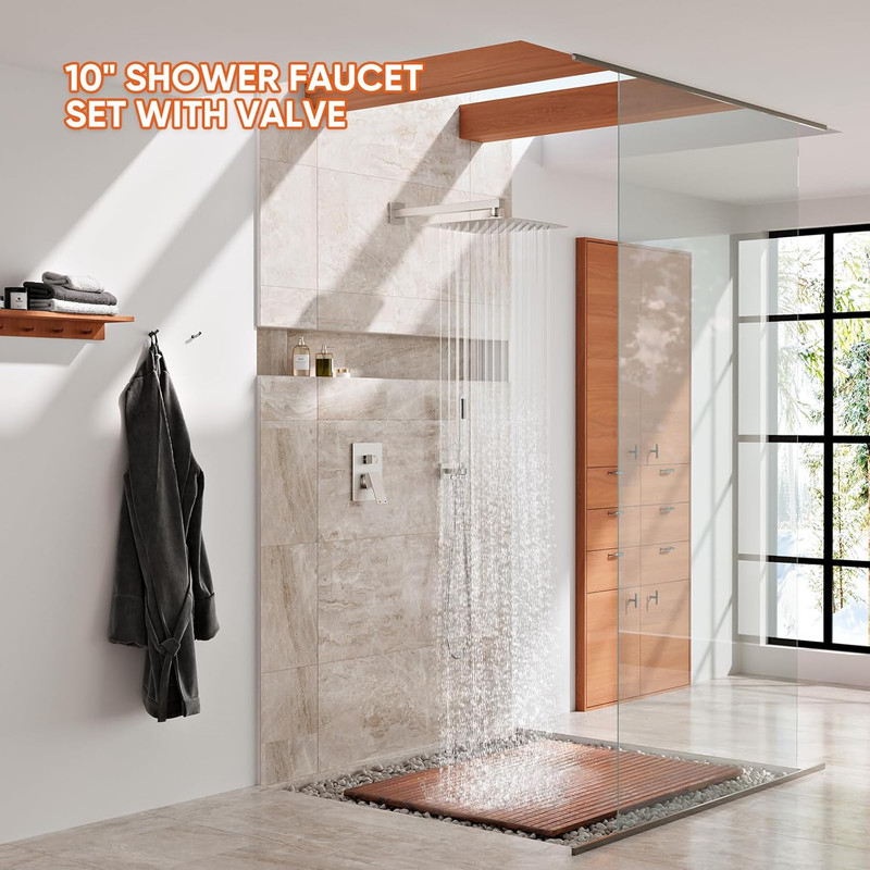 Shower System, 10'' High Pressure Brushed Nickel Shower Head with Handheld Spray gallery