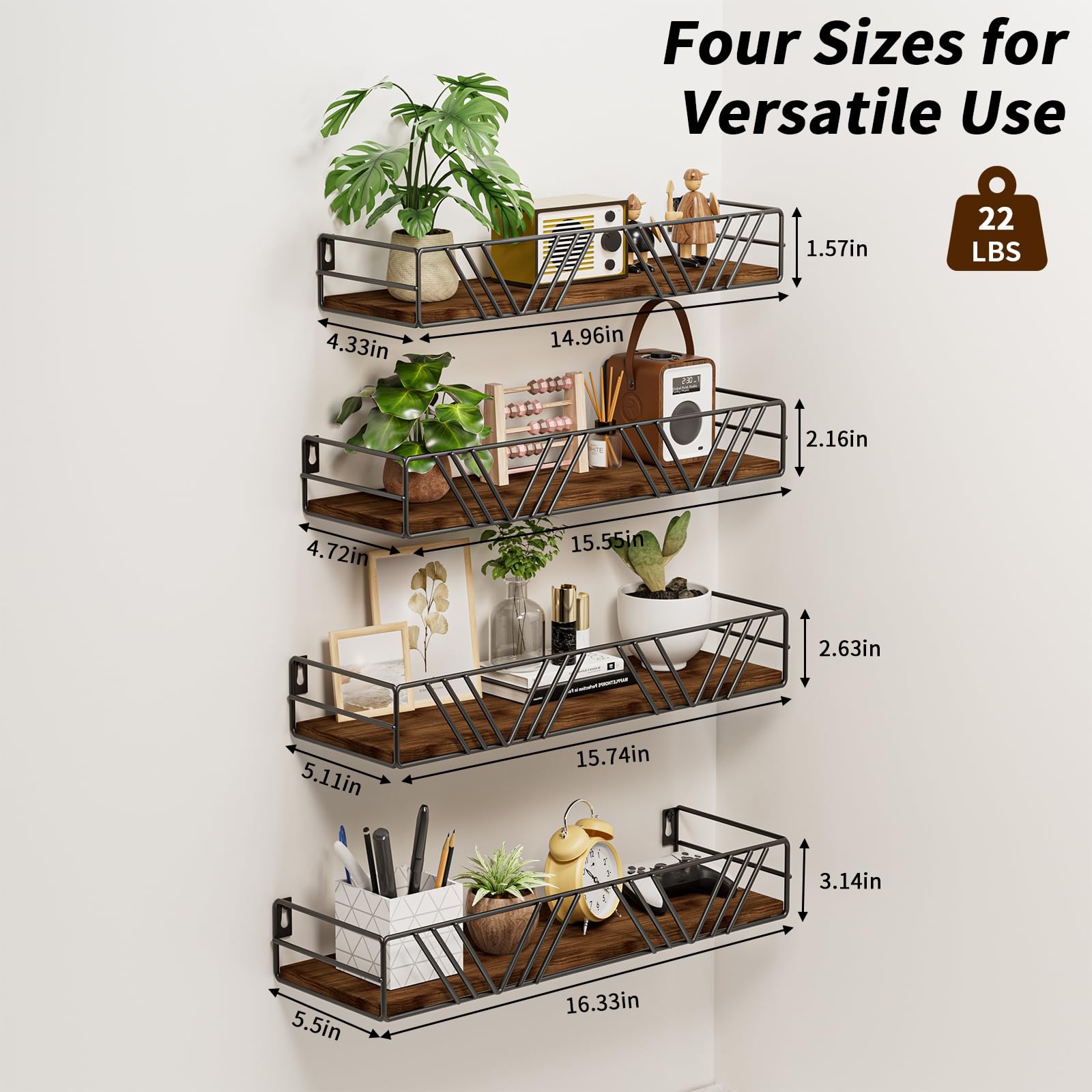 Floating Shelves for Wall, 4 Sets Rustic Wall Mounted Shelves with Metal Fram... gallery