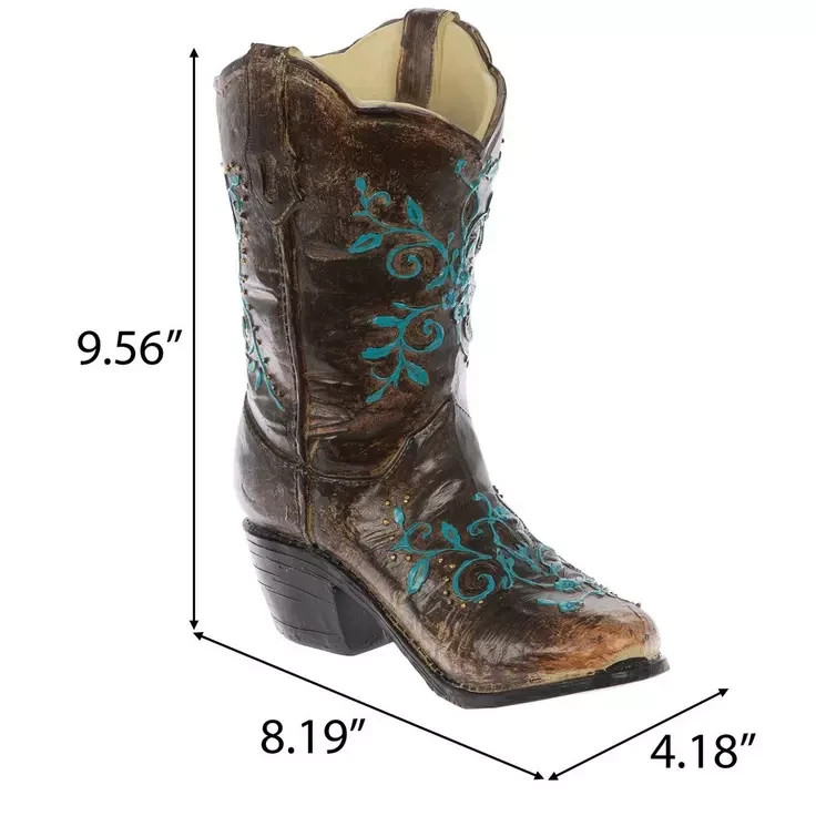 Brown & Turquoise Western Cowboy Boot Vase for Western Home Decor gallery