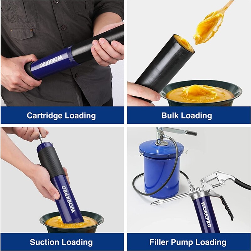 WORKPRO Grease Gun Kit, 6000PSI Heavy Duty with 18 inch Flexible Hose 14oz Load gallery