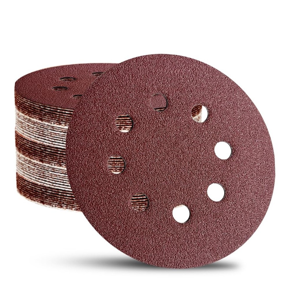 52 Pack 5 Inch 8Hole Hook and Loop Sanding Discs Sandpaper Red Round 60 80 12...