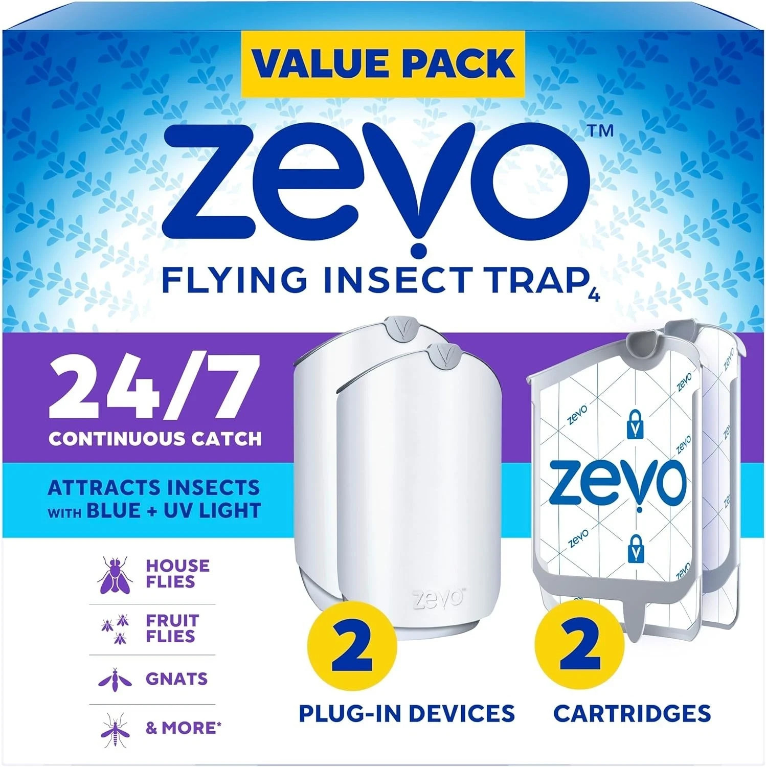 Zevo Flying Insect Trap (2 Plug-in Bases + 2 Cartridges) Featuring Blue UV Light gallery