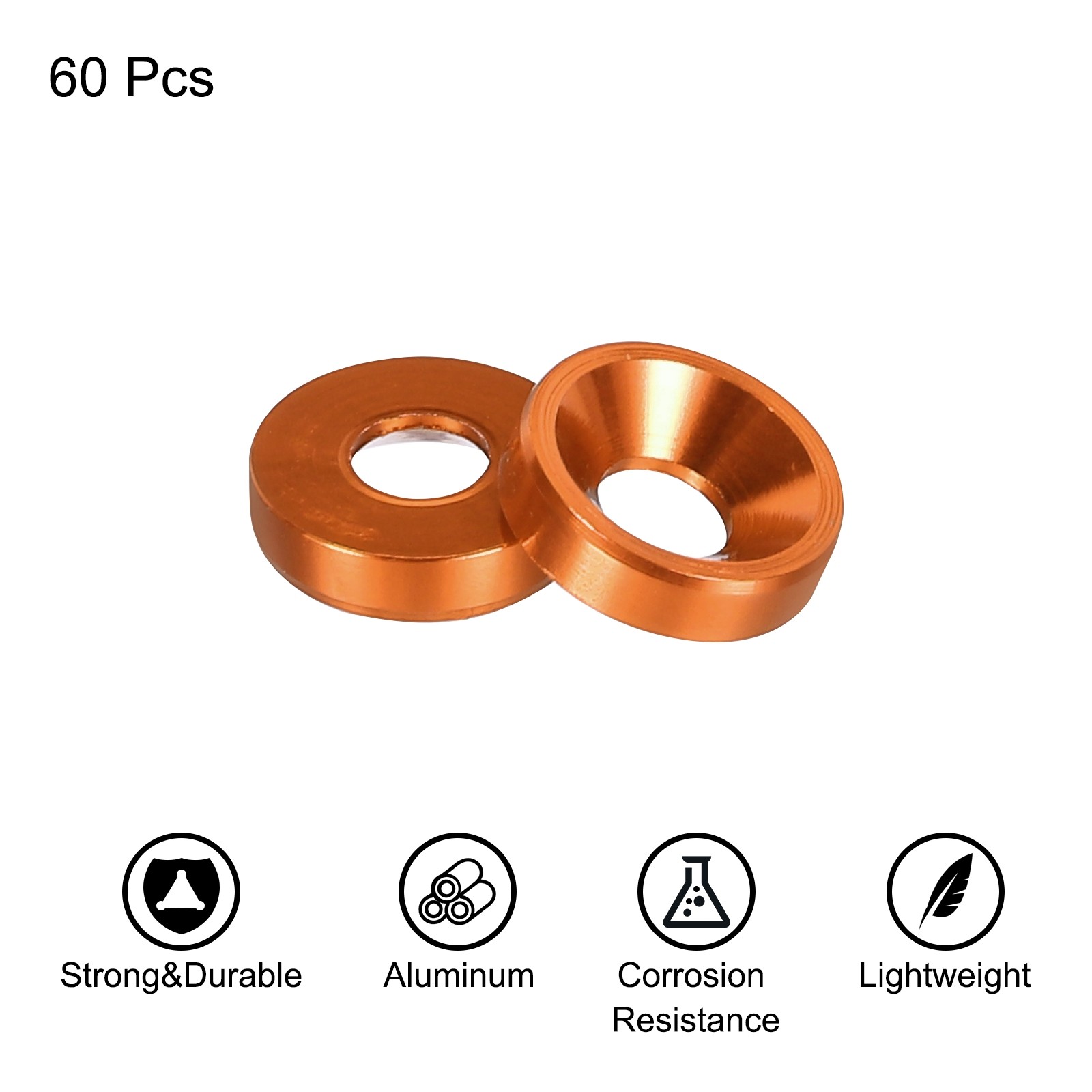 60pcs M3 Counterbore Washers 8mm/0.31inch Aluminum Alloy Orange gallery
