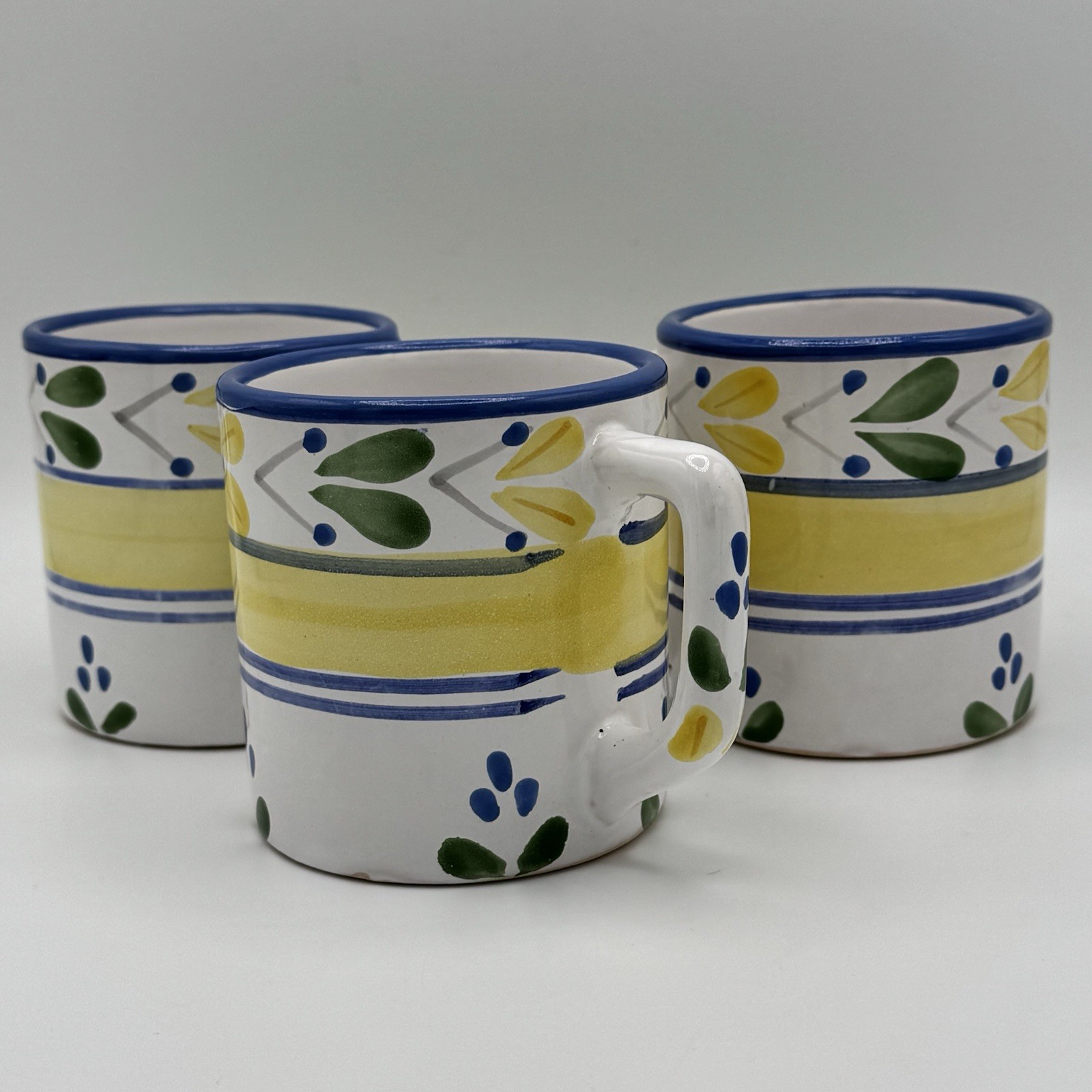 Pier 1 Solimar Mug Set 3 Hand Painted Tunisia Blue Yellow Mediterranean Floral gallery