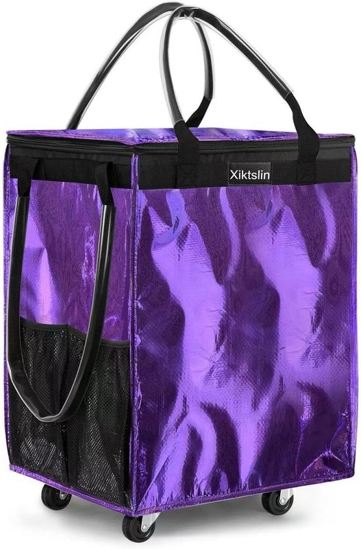 Durable 66lb Capacity Foldable Rolling Tote Bag in Purple - Perfect for Shopping gallery