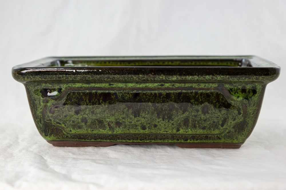 Rectangular Glazed Bonsai & Succulent Pot + Mesh 8"x 5.75"x 2.5" - Moss Green