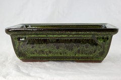 Rectangular Glazed Bonsai & Succulent Pot + Mesh 8″x 5.75″x 2.5″ – Moss Green