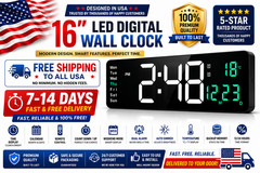 Modern 16″ Large LED Digital Wall Clock Creative Home Decor Remote Smart Alarm