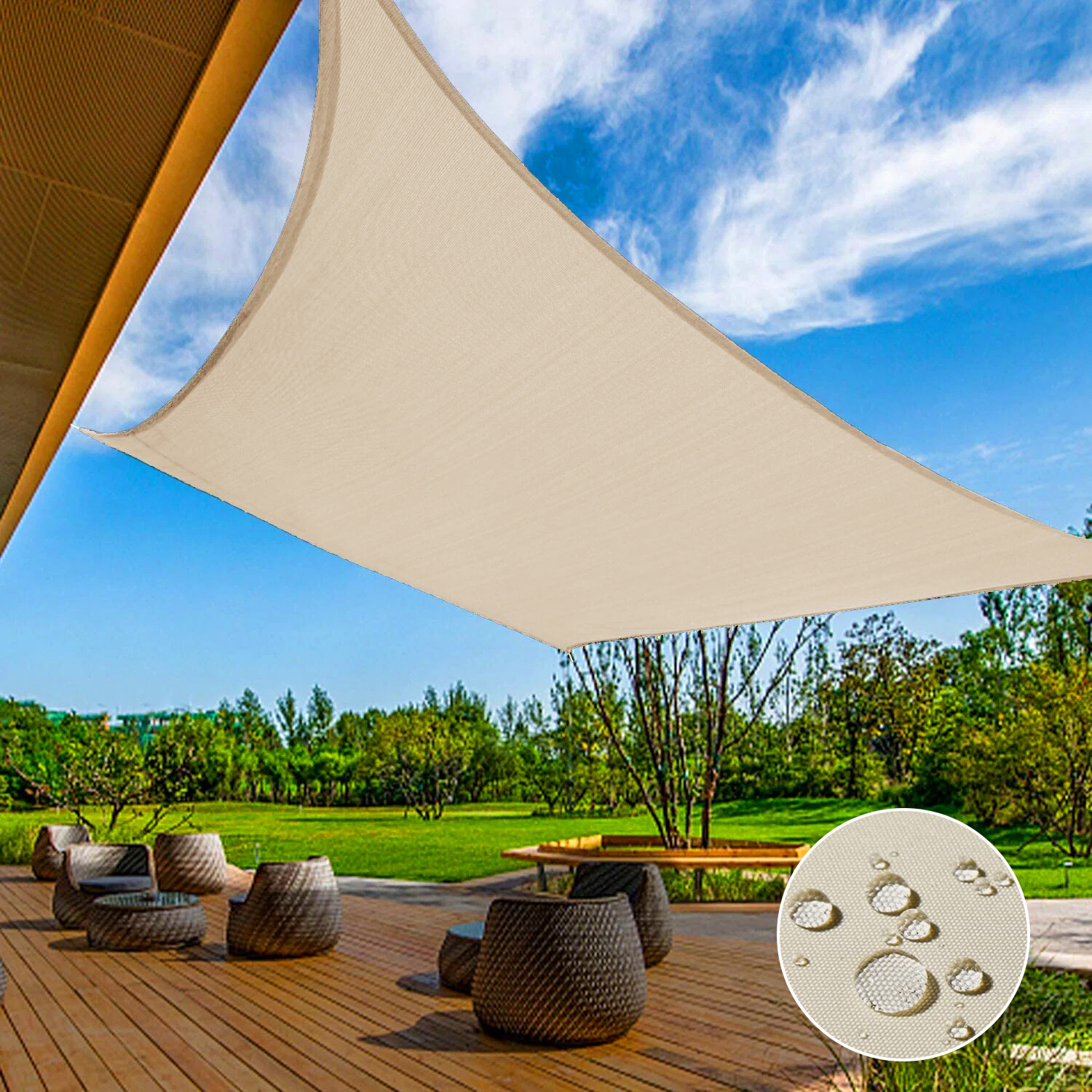 Outdoor Waterproof Sun Shade Sail Rectangle Canopy Patio Shelter Cover Beige gallery