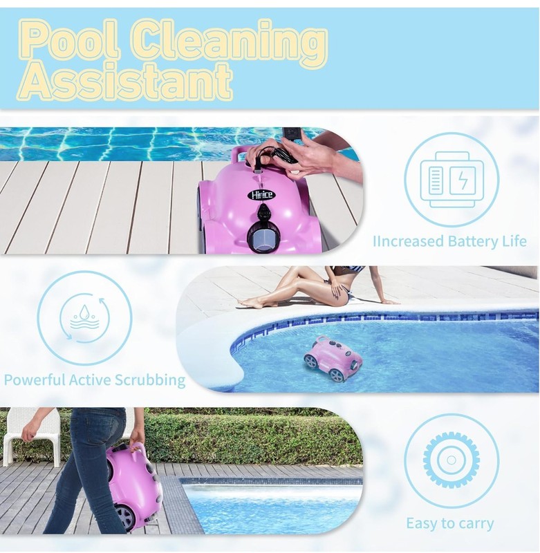 Cordless Robotic Pool Cleaner,Automatic Pool Vacuum Robot up to 2153 sq ft Pink gallery