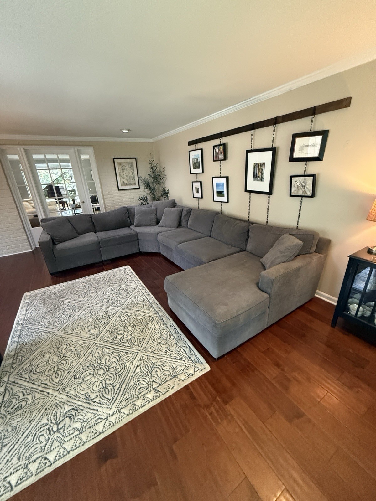 Macys Gray Chenille Sectional Sofa Right Chaise 7-Seat 128x100x30 gallery