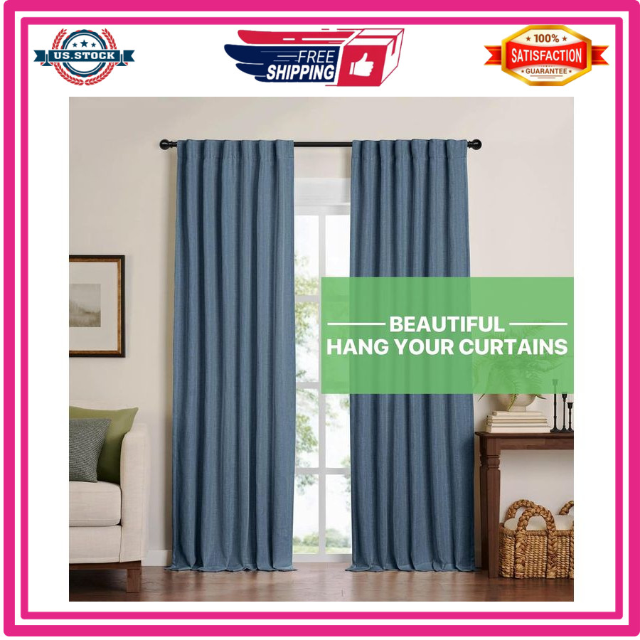 28-48" Curtain Rod 5/8" Black Adjustable Metal Rod w/ Brackets gallery