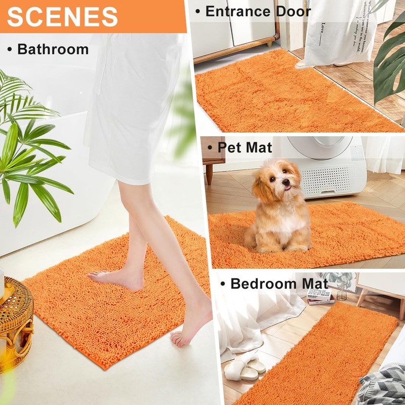 Orange Fall Plush Chenille Bath Rugs Extra Soft and Absorbent Microfiber Shag Ru gallery
