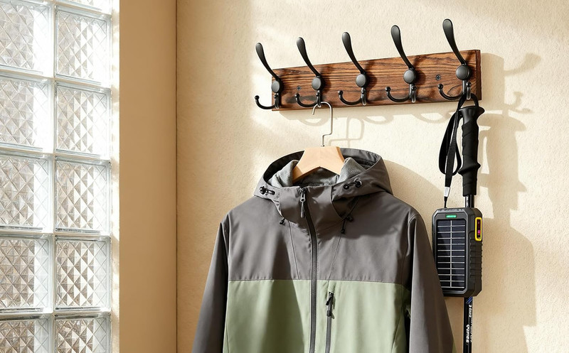 Coat Rack Wall Mounted, Pre-Assembled 16" Coat Hooks with 5 Hooks, Heavy Duty Ru gallery