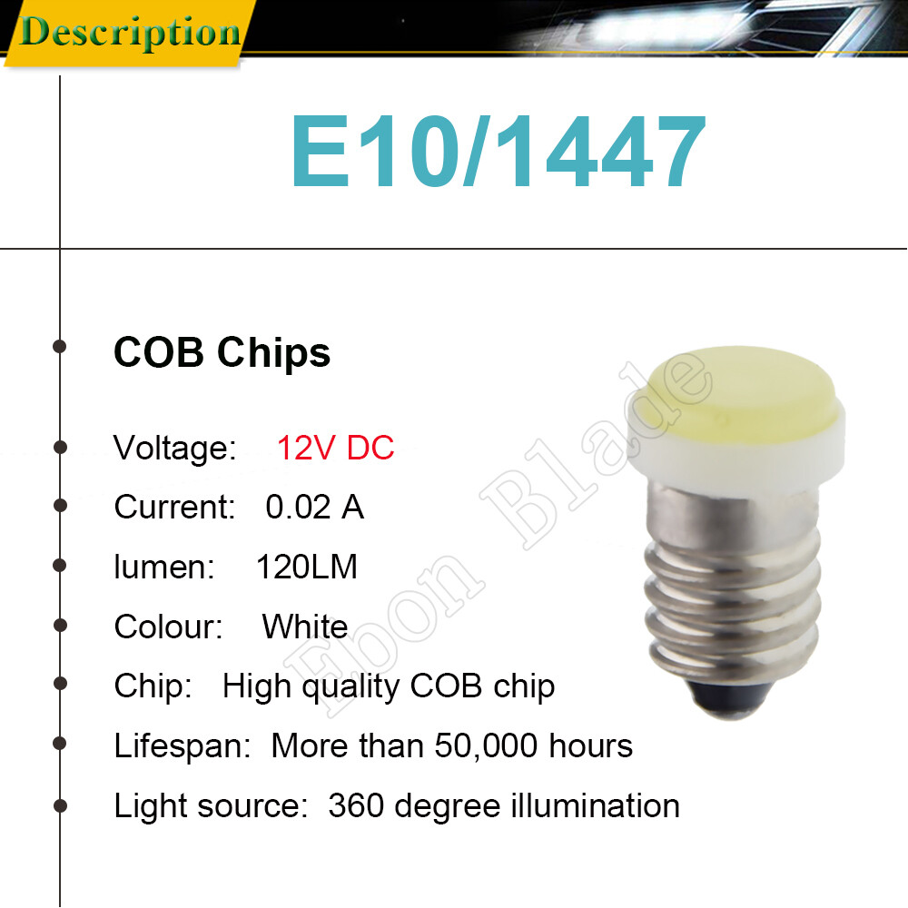 10Pcs E10 1447 COB LED Cold White Bulb MES Screw Torch Headlamps/Light DC 12V gallery