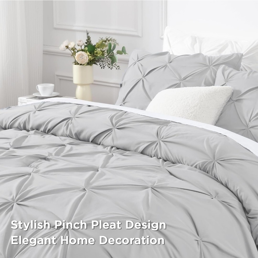 Andency Gray Pinch Pleat Comforter & Pillowcase TWIN(66X90INCH) Microfiber New gallery
